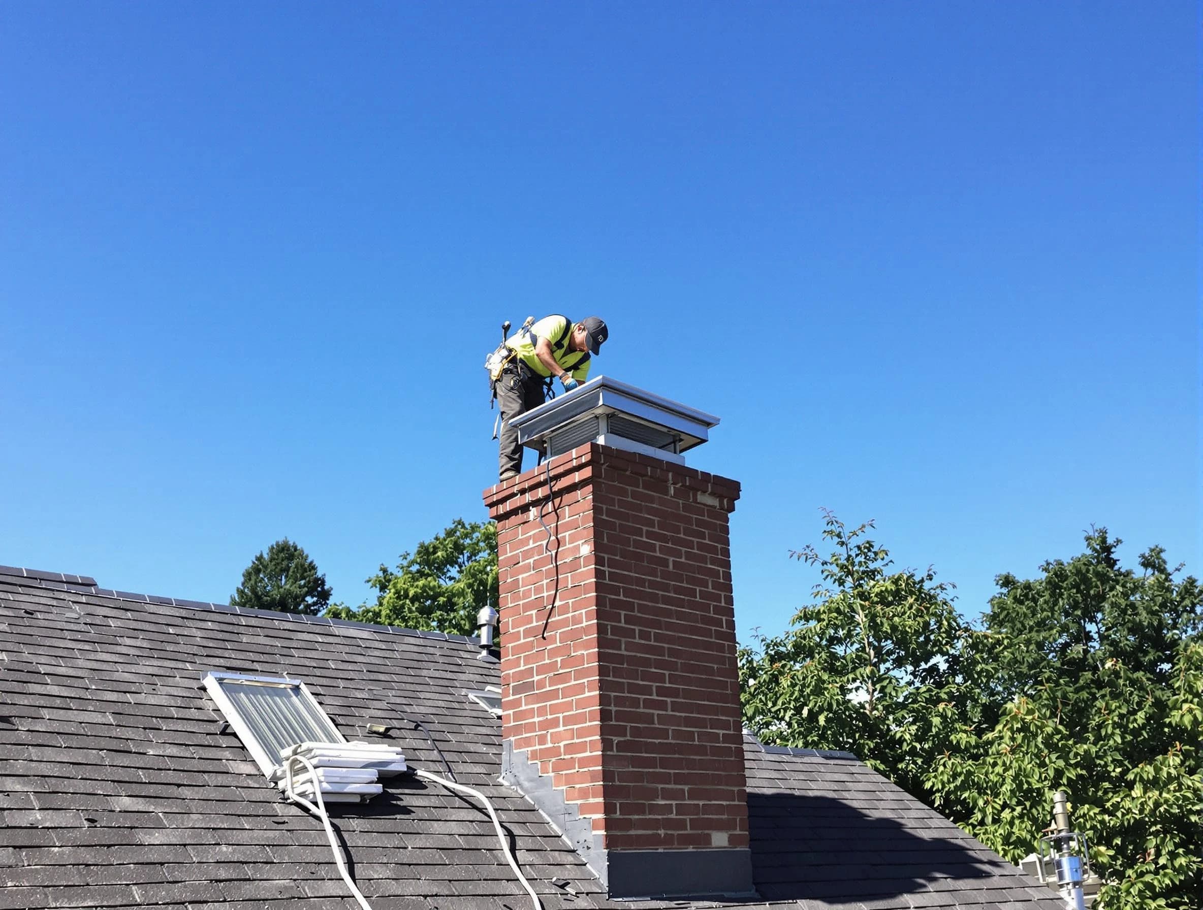 Doraville Chimney Sweep technician measuring a chimney cap in Doraville, GA