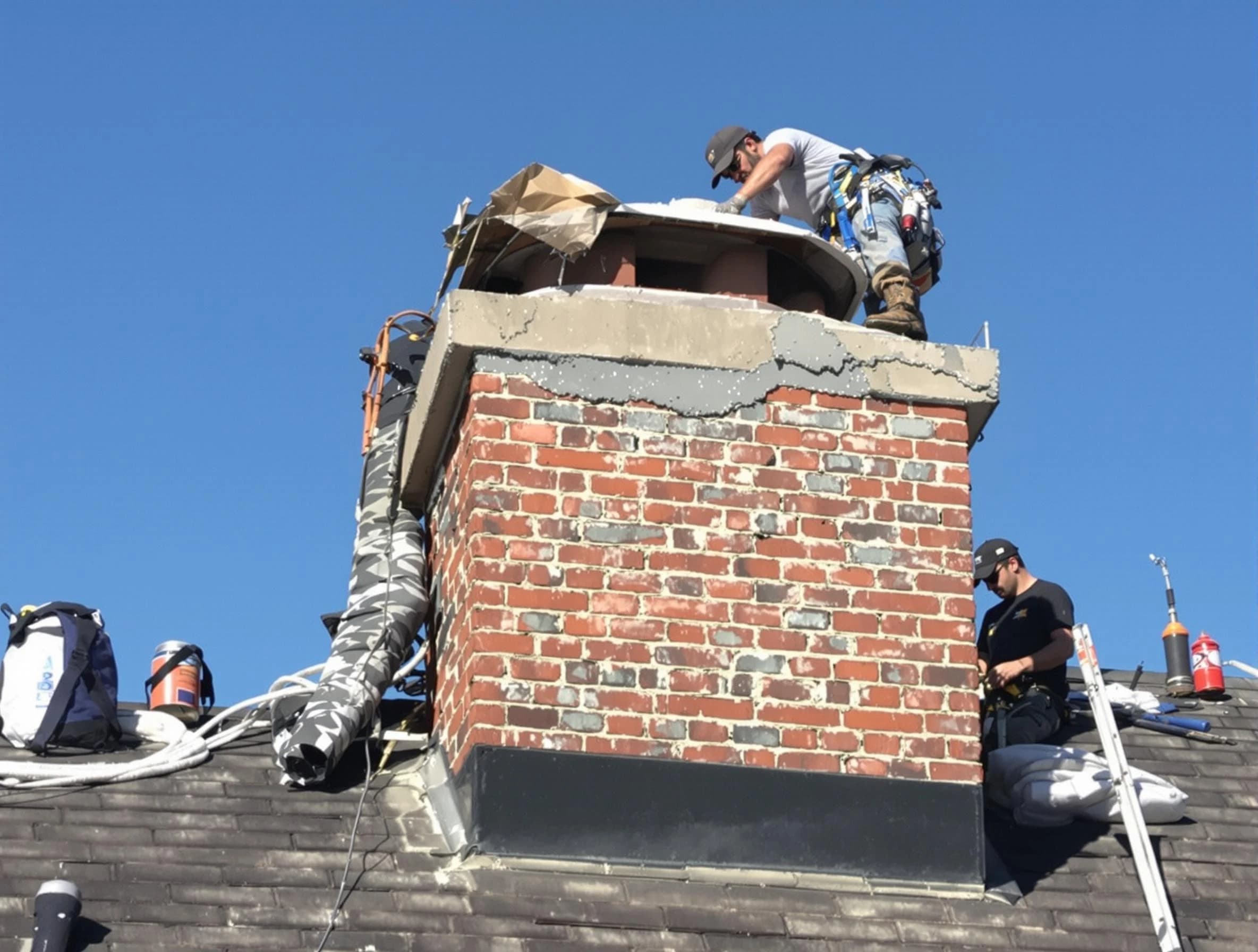 Doraville Chimney Sweep installing a custom chimney crown in Doraville, GA